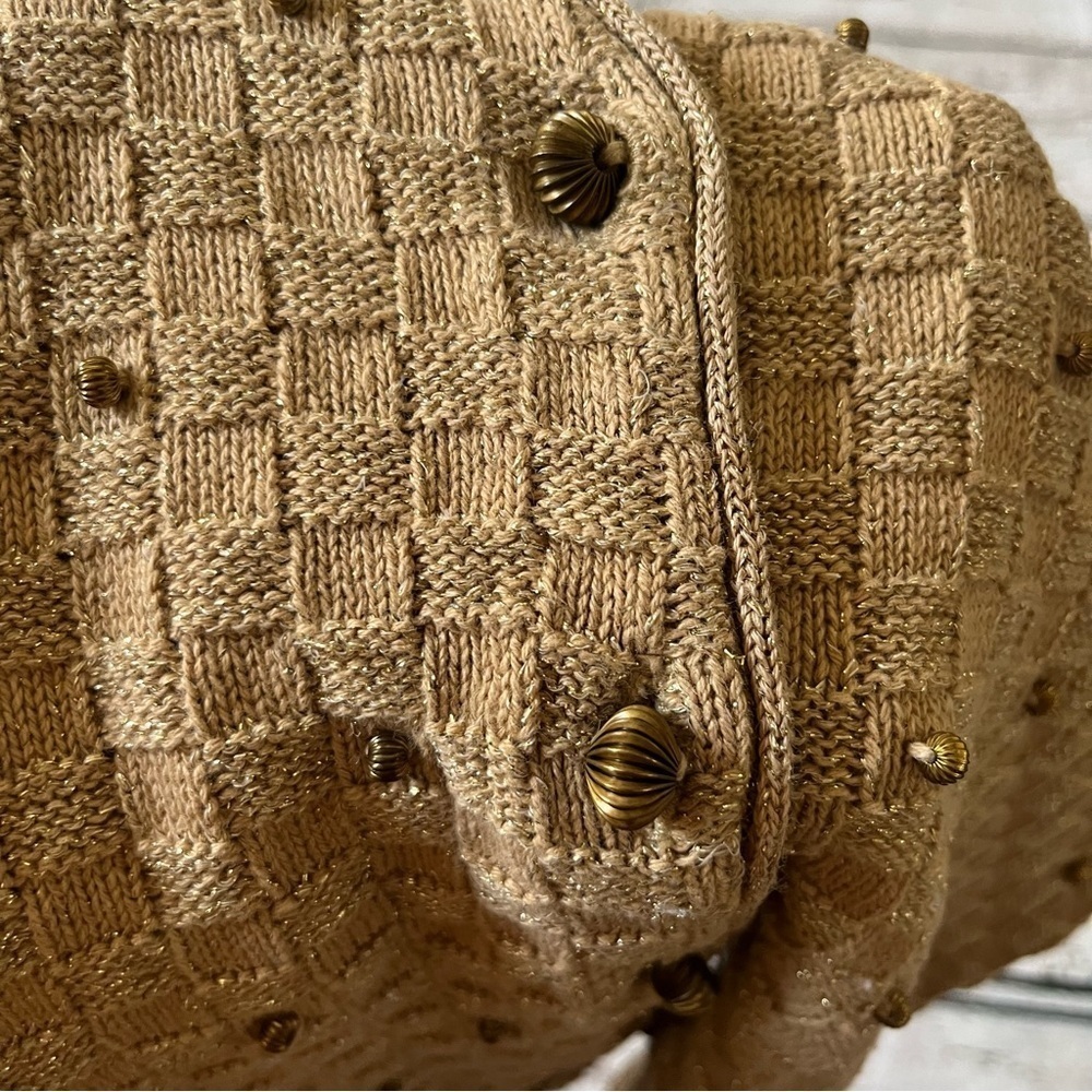 Vtg Lizsport Petite Knit Gold Metallic Vest Size S - Picture 5 of 12